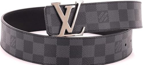 Pre-Loved LV Initiales Reversible Belt Damier Cobalt and Leather Wide, Black, 32 in