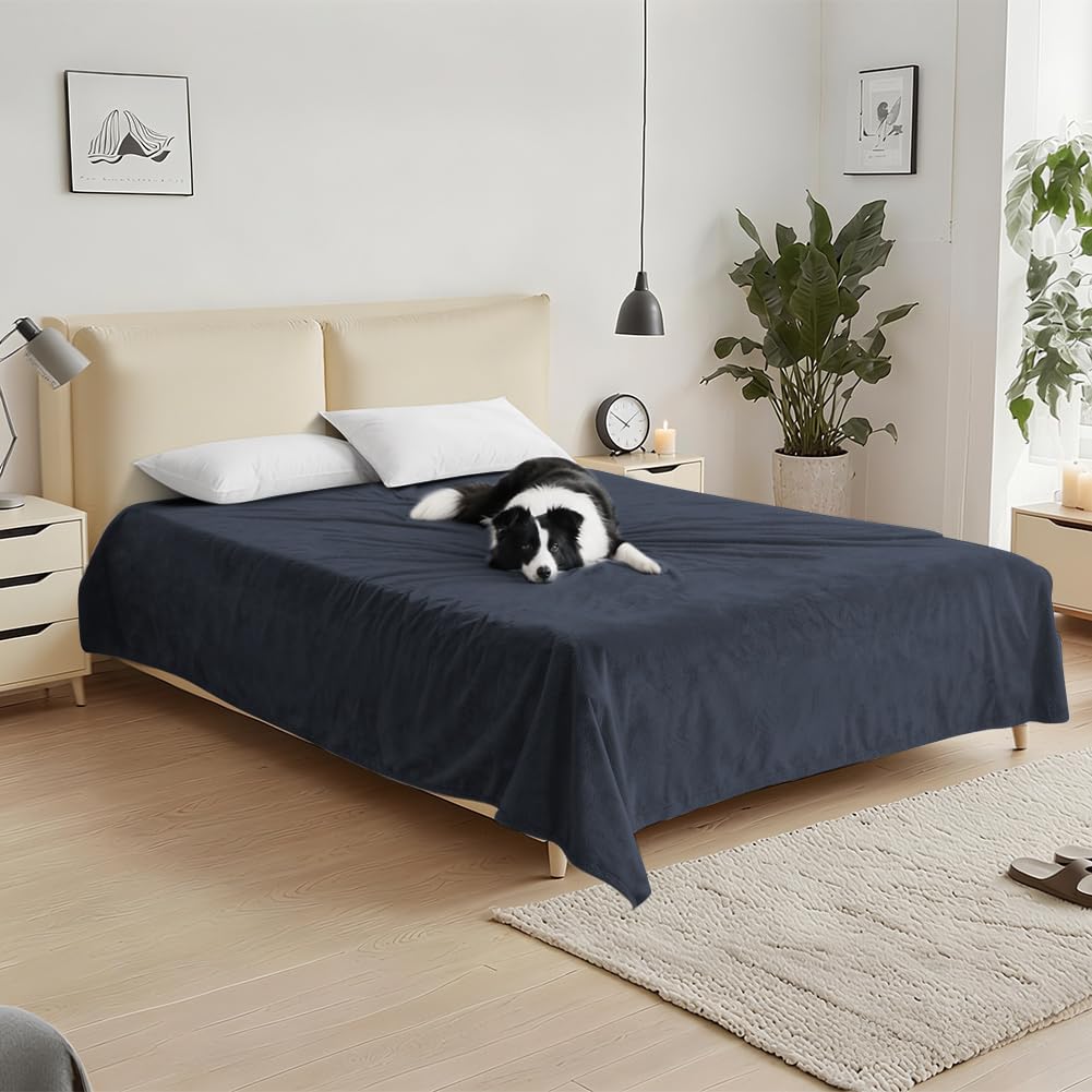 DUJUIKE Funda Impermeable para Cama, Funda de Terciopelo Impermeable, Protector de colchón Infantil 100% Impermeable y Transpirable, Funda de colchón silenciosa, súper Suave(Azul Marino, 230 x 250cm)