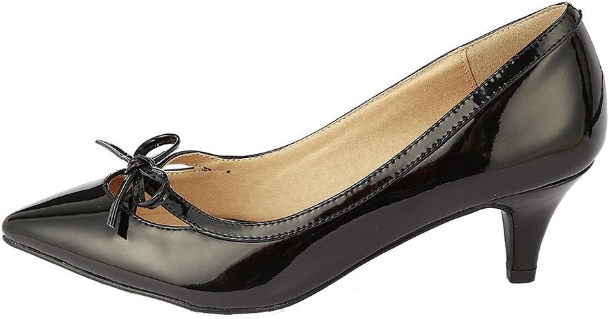 Coshare Women's Fashion Patent Embellished Front Low Heel Pumps