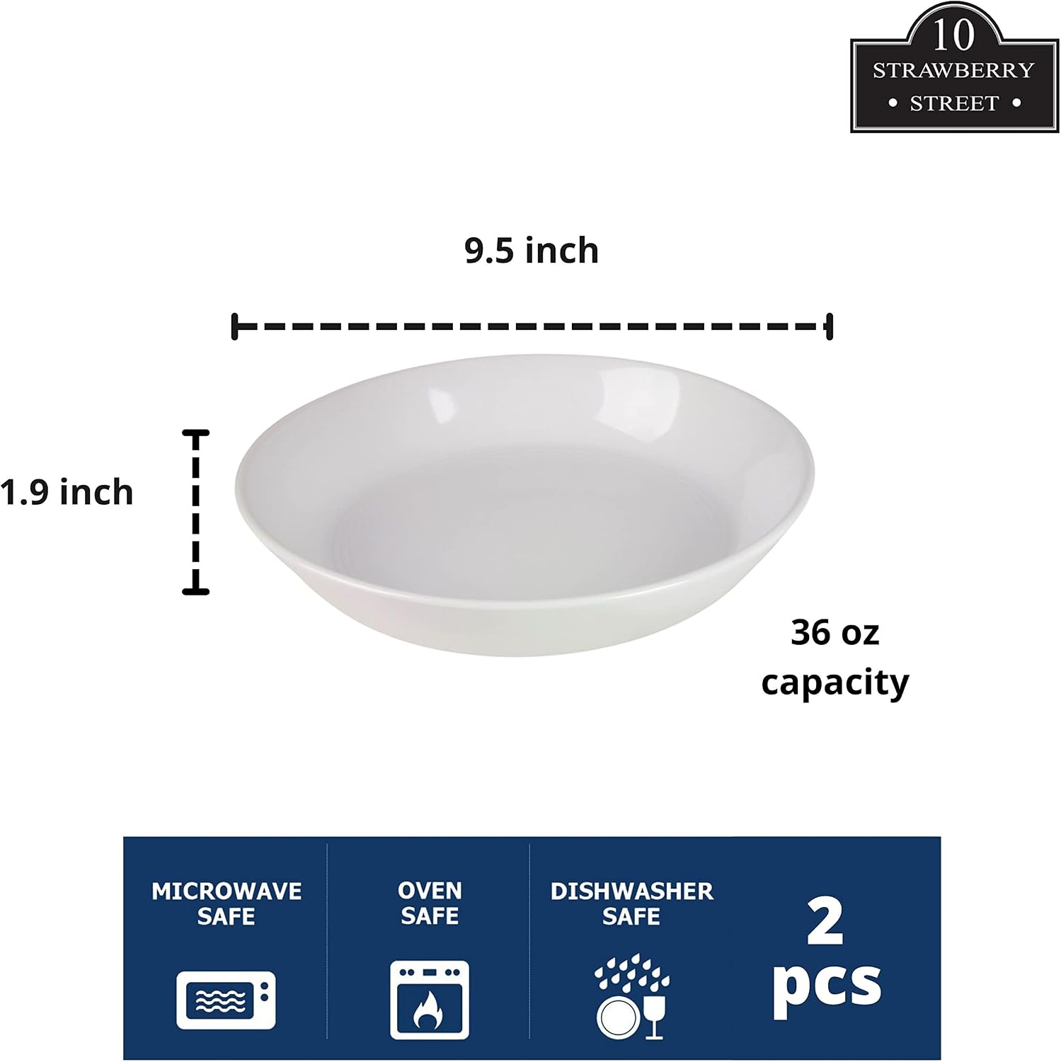 Double Line 9.5"/36 oz Dinner Bowl, Set of 2, White