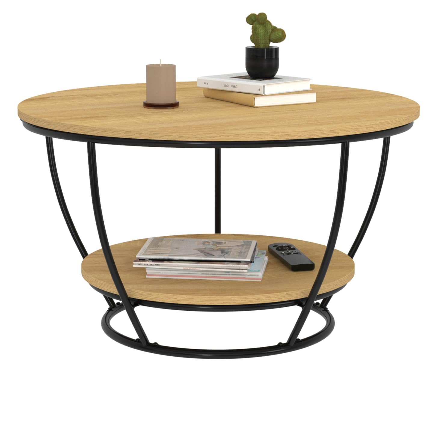 IDMarket – Mesa baja con cable, doble bandeja redonda Detroit 70 cm, diseño industrial