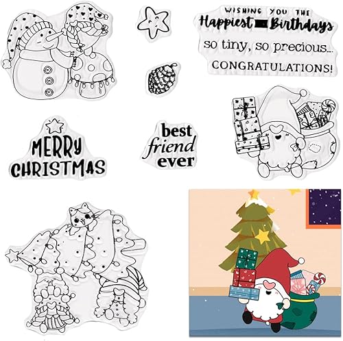 Miniatura 8 de Hying Gnomos de palabras de Feliz Navidad sellos transparentes para hacer tarjetas árbol de Navidad copos de nieve sellos de goma transparentes para