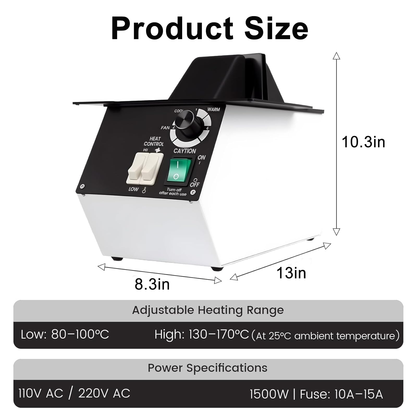 Equipo de calefacción para gafas, calentador de temperatura ajustable de 1500 W para marcos de gafas ópticas, cambio de calor y frío para marcos de gafas y resina no metálica