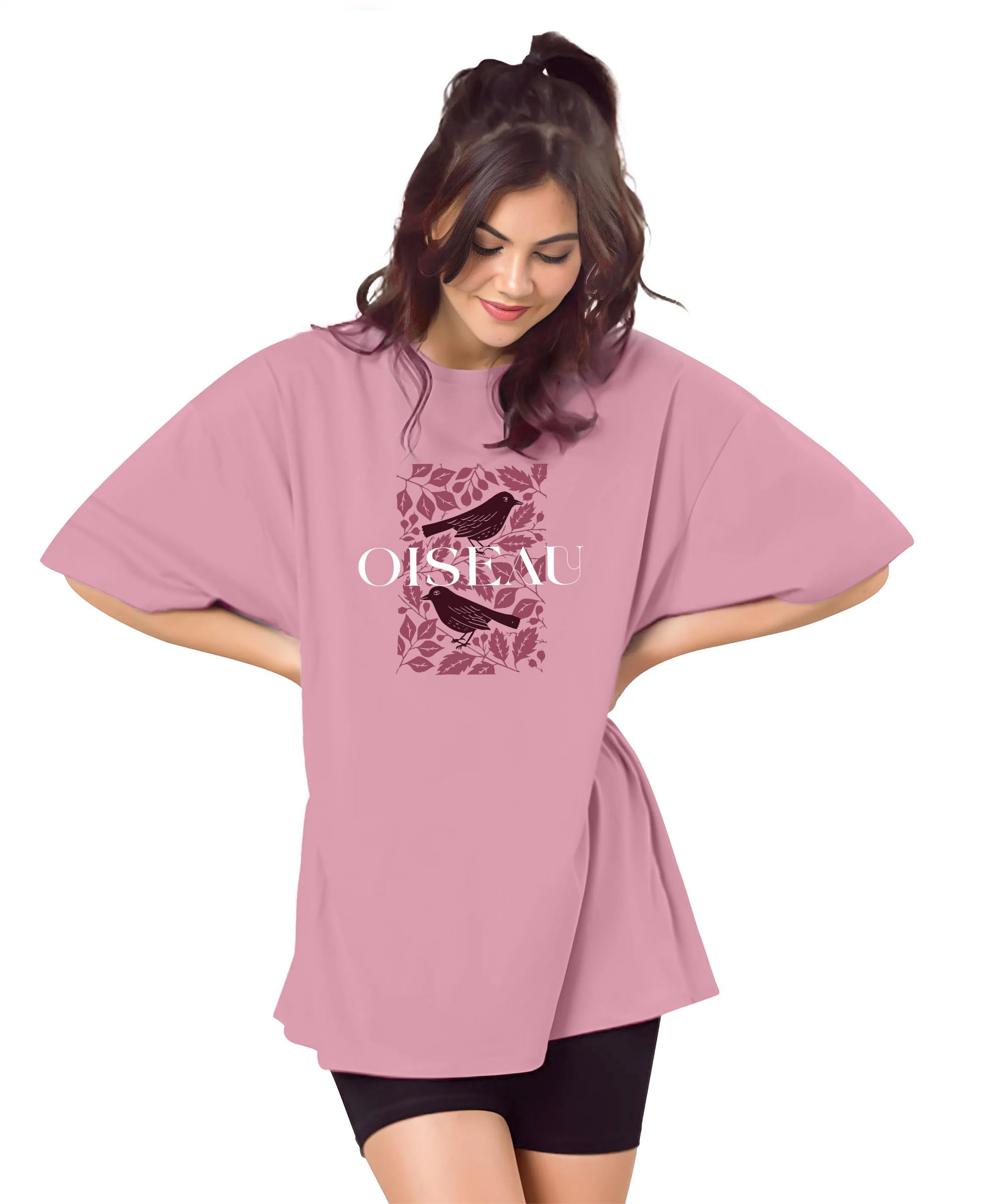 SHODOX® T-shirt da donna in misto cotone oversize con stampa a spalla bassa, morbida, traspirante e leggera, top elegante per ragazze con stampa grafica di alta qualità
