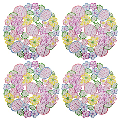 Easter Eggs Flowery Placemat 14" Set of 4 ,Floral Cutwork Embroidered Eggs/Butterfly Dresser Scarf For Home Kitchen Dining Spring Holiday Tabletop Decoration (Placemat 14" Set of 4, Easter Eggs-2)