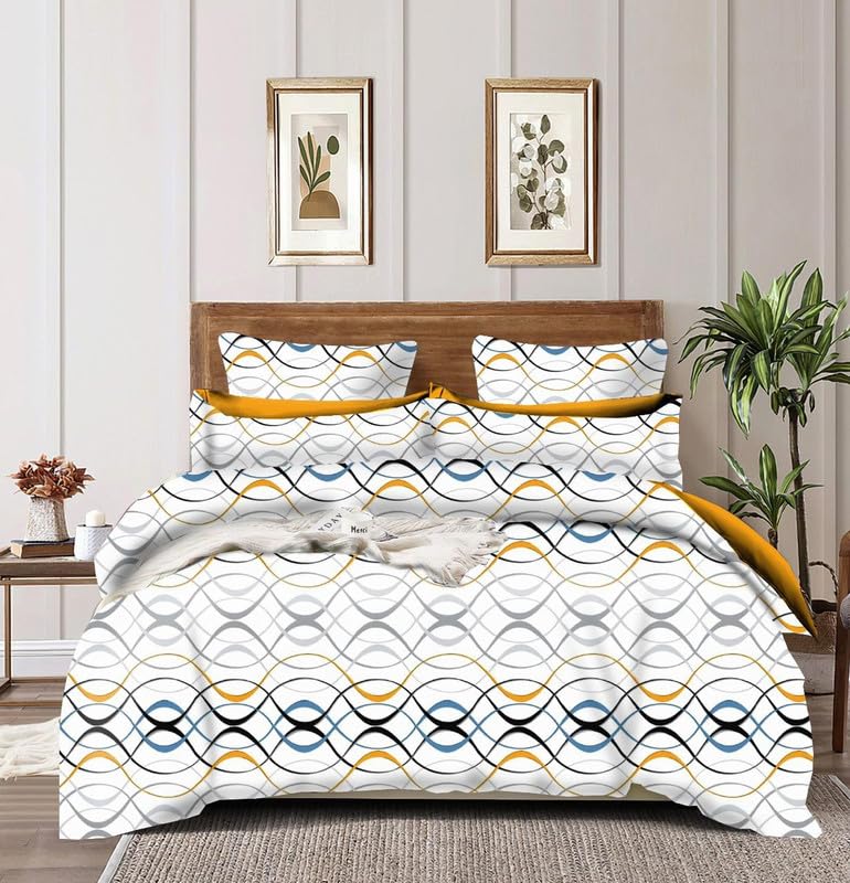 Image of Jashan Premium Cotton Fitted Bedsheets with 2 Pillow Covers for King Bed | 200-220 TC | Size 78x72+10 Inches | White Black | Soft, Durable, All-Around Elastic Modern Collections