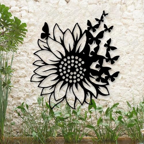 Sunflower Farmhouse Metal Wall Art,Sunflower Butterfly Sign Home Decor,Nursery Decoration,Xmas Birthday Gifts (Style B)