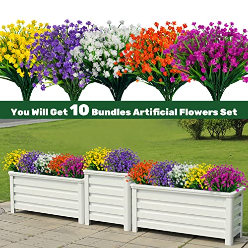 Image of Lnoicy Artificial Flowers for Outdoor,10pcs Plastic Flowers Decoration, Plants for Indoor Outside Garden Home Wedding Farmhouse(5 Color)