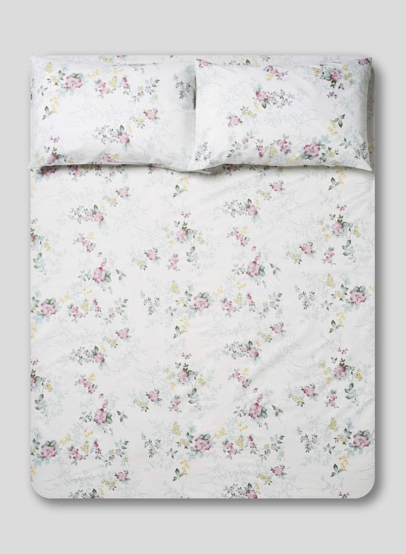 RISHAHOME Printed Cotton Bedsheet Set | Queen Size (1 Bedsheet + 2 Pillow Cases) Rose Mallow | 3 Pieces | 240x254 cm