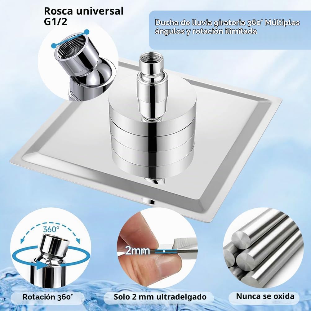 Gmili Ultra-Delgado Alcachofa Ducha Grande, 12 Pulgadas Alcachofa de Ducha Exterior Inoxidable Rociador Ducha Con Filtro Cabezal Ducha para Eliminar el Cloro y Las Sustancias Nocivas (30x30cm)