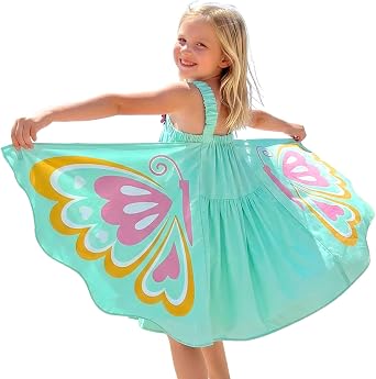 Kid Girls Wings Dress - Toddler Sleeveless Fairy Sundress with Pockets