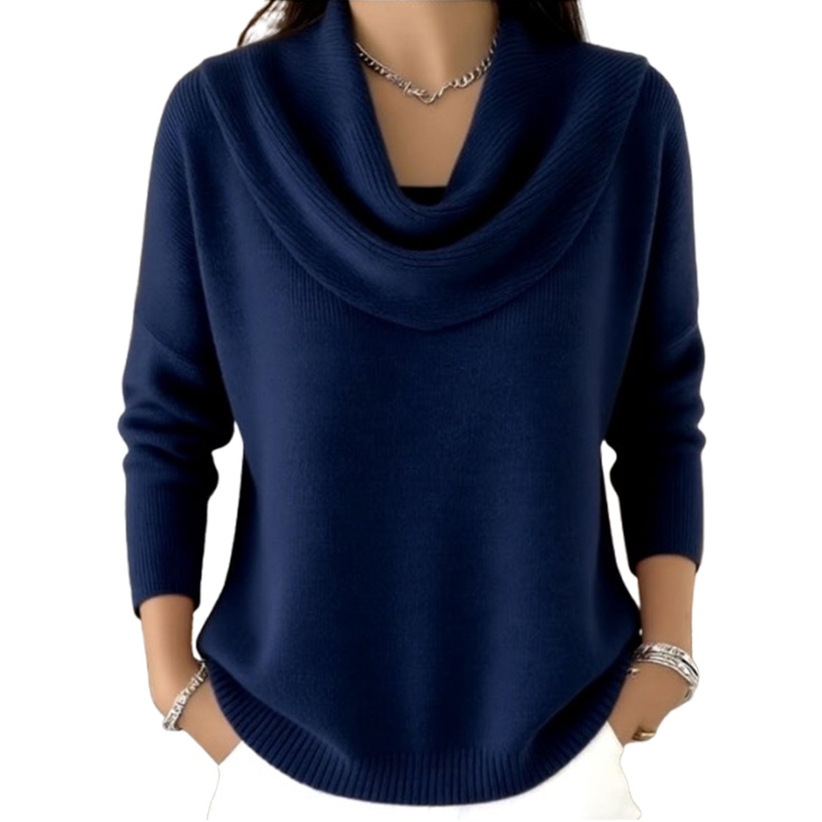 Elegant Retro Soft Triangle Neck Solid Color Sweater Top Solid Color Cozy Long Sleeve Knit Pullover for Women