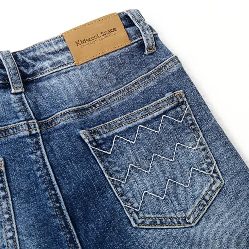 KIDSCOOL SPACE Girl Jeans,Little Kid Ripped Elastic Band Inside Straight Slim Fit Denim Jeans Pants3