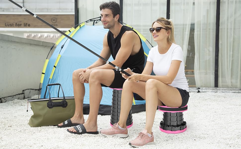 ALEVMOOM Collapsible Camping Stool With Cushion - Telescoping Portable Stool 440lb Capacity For Outdoor