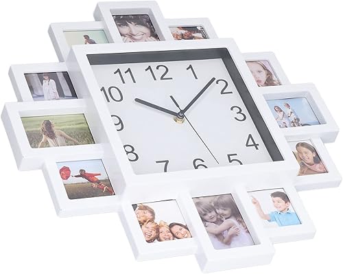 Miniatura 2 de Fydun 15.35 Inch White Photo Wall Clock DIY Multi Photo Personalized Home Decor Clock Wide Range of Uses