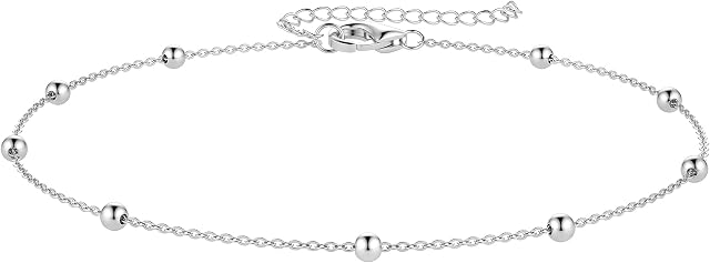 ORAZIO 925 Sterling Silver Ankle Bracelet Multilayer Anklets for Women Heart Round Ball Anklets Adjustable Chain Summer Beach Foot Jewelry