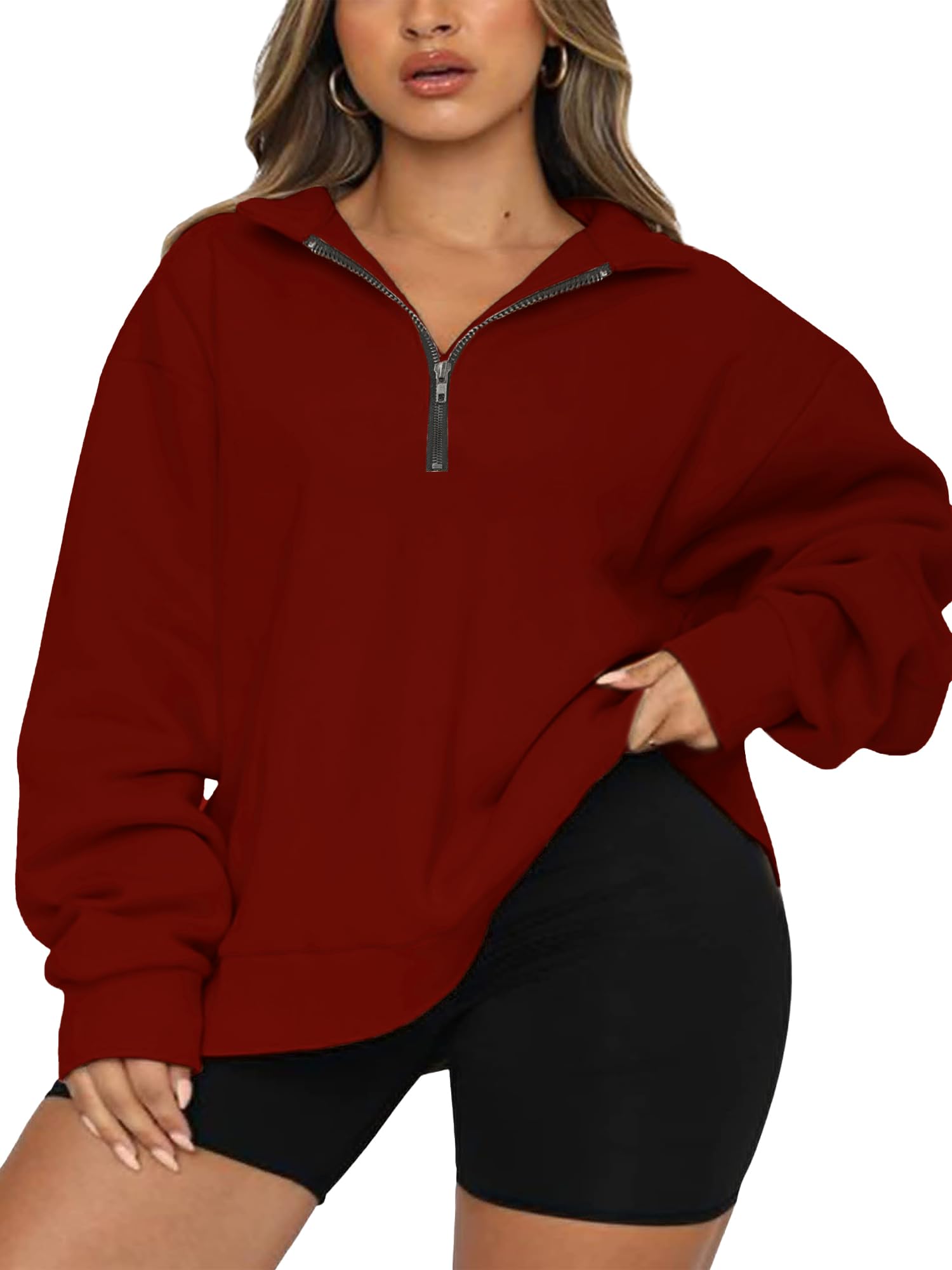 ChulianyouhuoWomens Plus Size Half Zip Pullover Long Sleeve Oversized Sweatshirt Drop Shoulder Hoodie Teen Girls Y2K Clothes