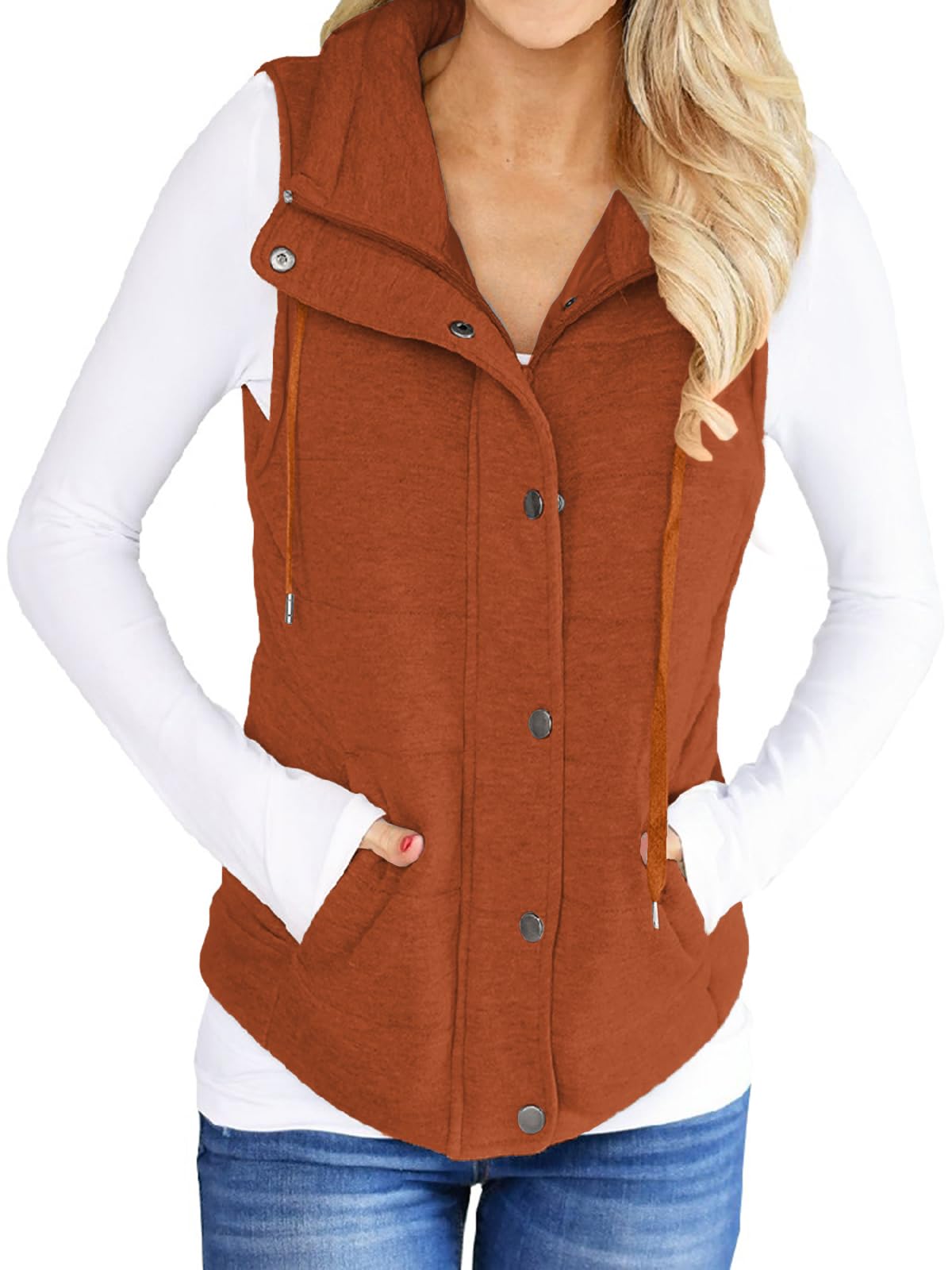 Valphsio Womens Casual Quilted Puffer Vest Lightweight Zip Up Drawstring Jacket Outerwear with Pockets