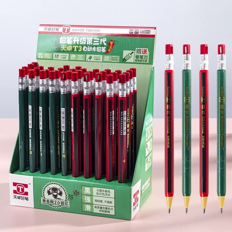 Image of Crackles Mechanical Pencil Set, 2.0 HB Graphite Leads Mechanical Pencils with inbuilt sharpener - Red & Green (10)
