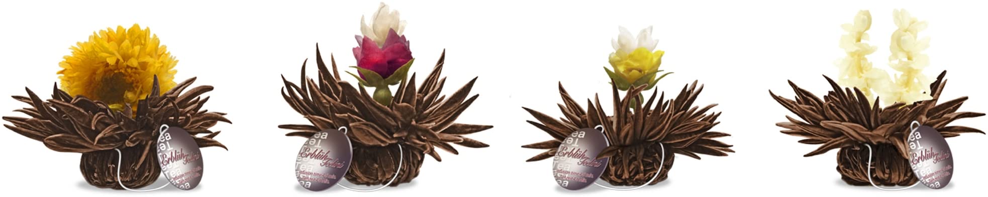 Creano Set Regalo Fiori di Tè Nero "Tèlini" in Tazza – 12 Tè Fiorito in 4 Tipi Diversi in Elegante Scatola di Legno – Perfetto per Regalo e Degustazione