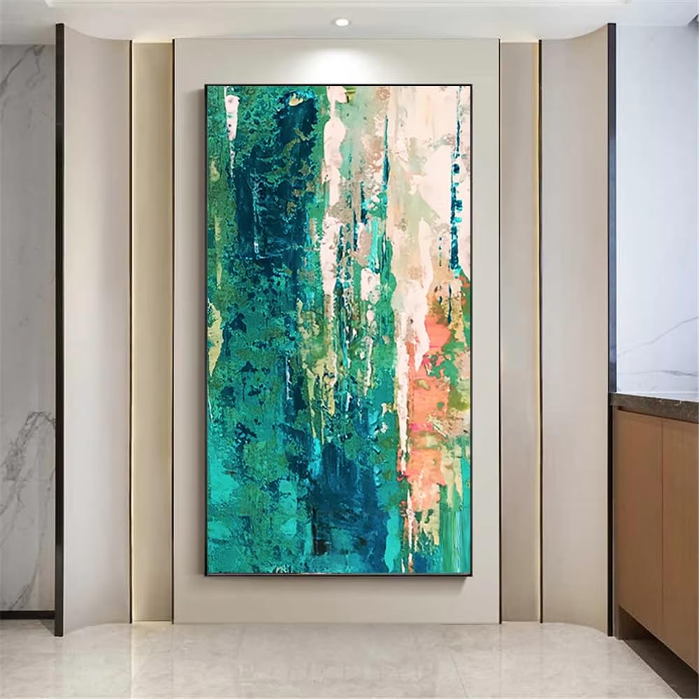 AEFOUU Wall Art Canvas Picture Print Green Blue Grey Textured Vertical Wall Art Canvas Paintings Home Decor Living Room Mural(70x120cm/28x47in/Frameless)