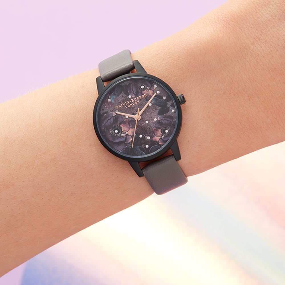 Olivia Burton Orologio Analogico al Quarzo da Donna Collezione CELESTIAL con Cinturino in Pelle Eco-Compatibile Grigio - OB16AD50