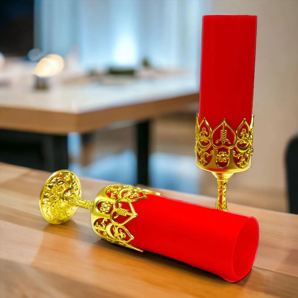 Image of Trendymart Candle Light Lamps with Golden Stand 2 Pcs Decorative LED Battery Operated Flameless Ambient Lighting for Home Decor, Festivals, Pooja, Weddings, Romantic Dinners and Perfect Gifting Choice