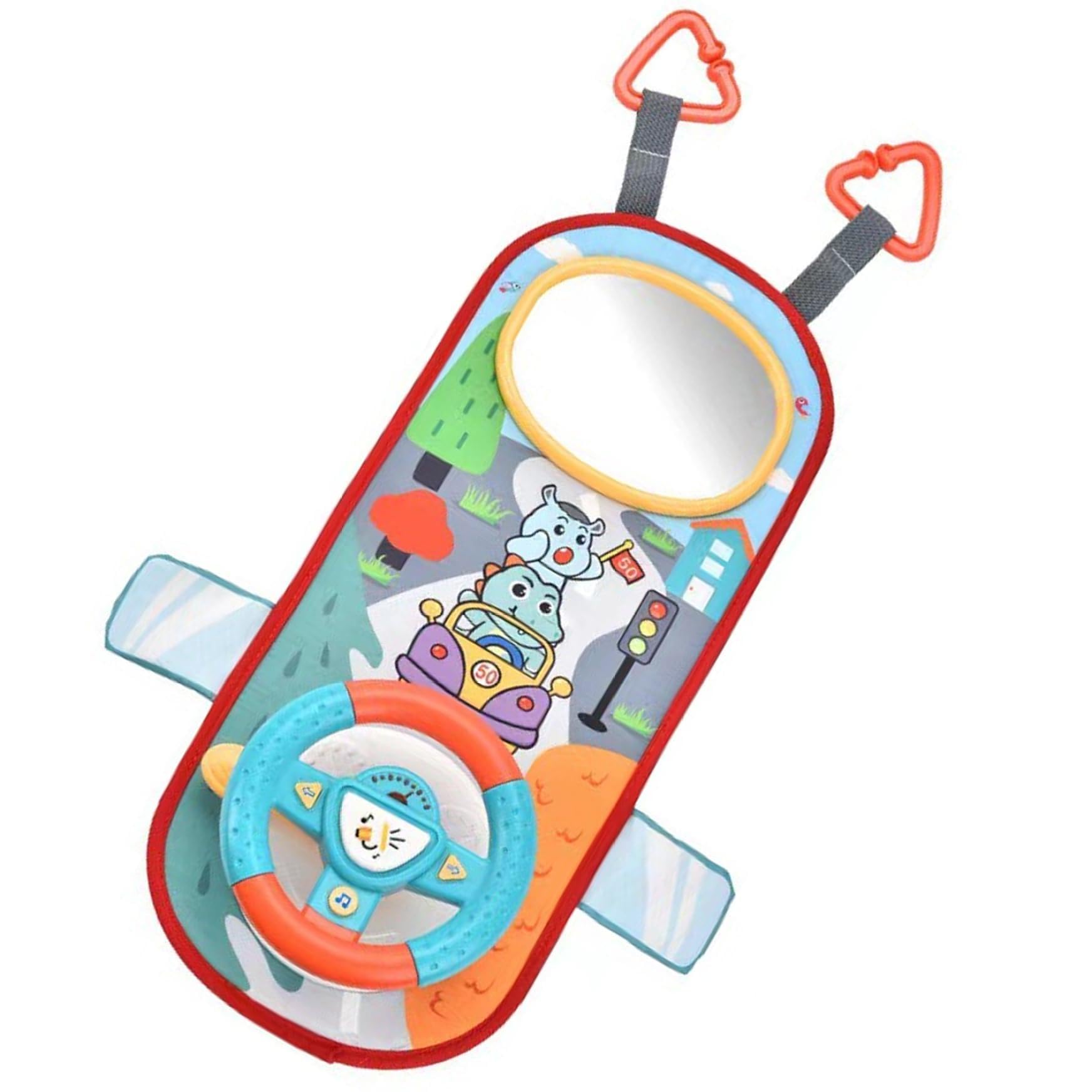 Giocattolo per seggiolino auto rivolto all'indietro, Volante per bambini con rotazione a 360° con specchio, musica, luci e suoni di guida, Volante per bambini da 12 mesi in su per sedile posteriore d