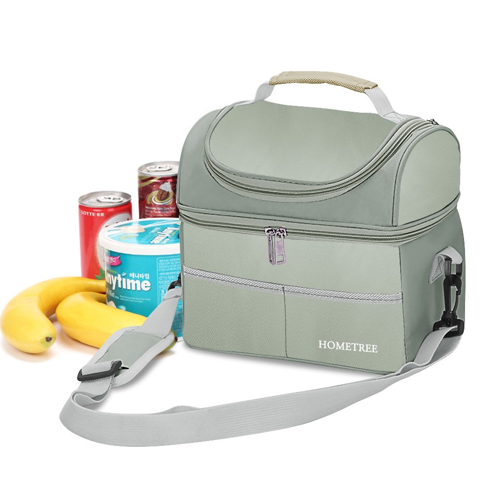 Lunch Box Large Capacity 8L Lunch Bag, Two-Layer Cooler Tote Bag with Adjustable Shoulder Strap Picnic Bag for Outdoor Activity (Grey)