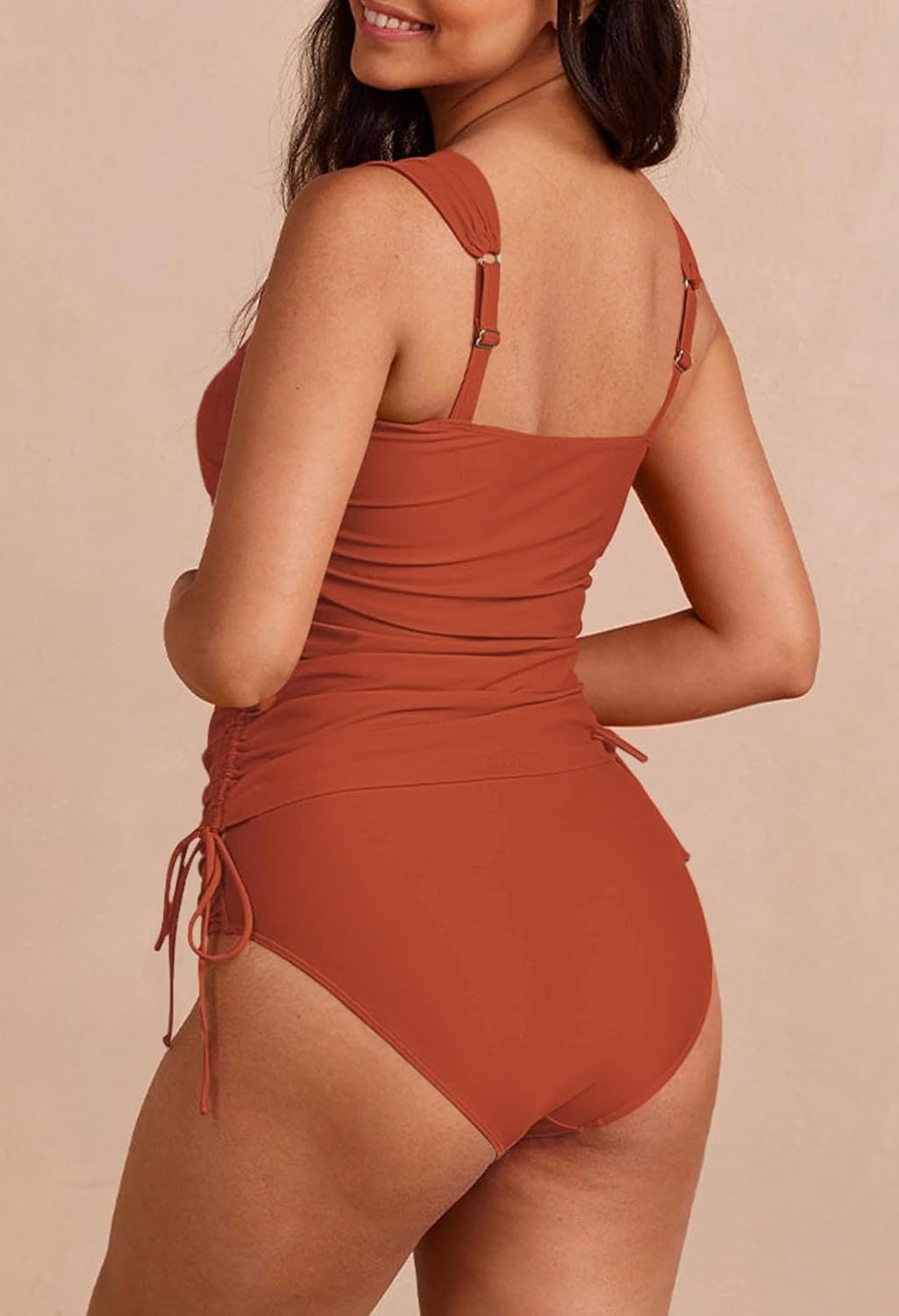 Pink Queen Women's 2 Piece Tankini Bathing Suit Tummy Control High Waisted Bikini Bottom Ruched Drawstring Swimsuit