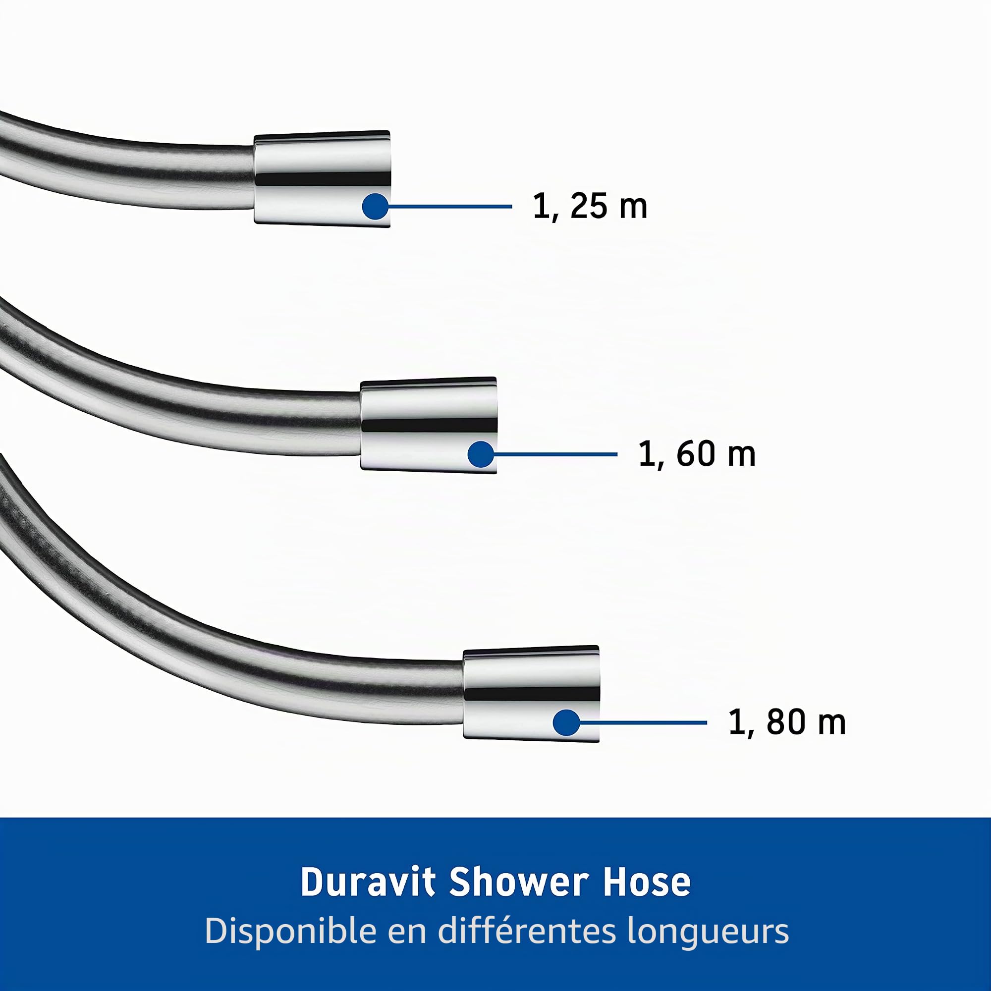 Duravit Universal flexible de douche, tuyau de douche 1,25 m avec protection contre la torsion, protection contre le pliage, anti-torsion, chromé