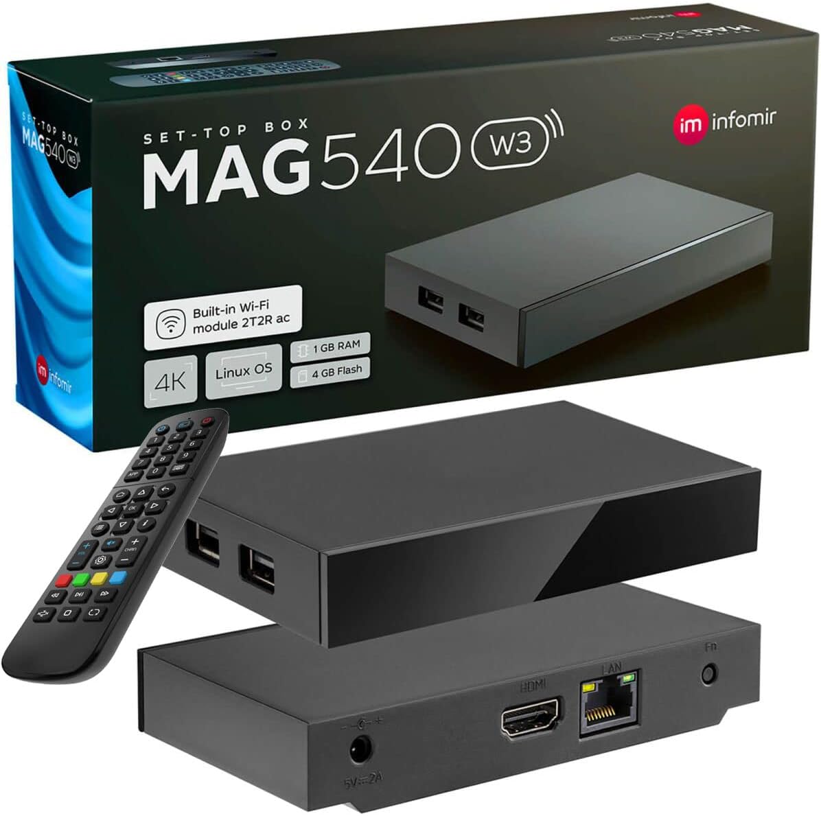 Zedo MAG 540w3 Original Linux 4K IPTV Set Top Box with Built-In DUAL WiFi 5G (802.11ac 2T2R) Internet TV IP Receiver HEVC 4K HDR MAG524w3 524 UHD UK Plug