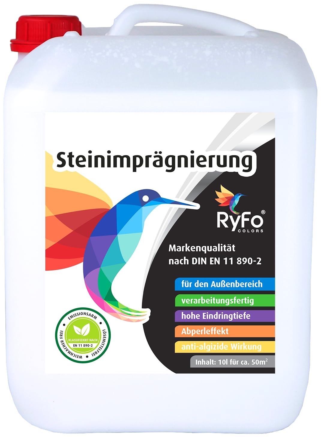 RyFo Colors Steinimprägnierung 10l (Größe wählbar) - Stein-Versiegelung, verarbeitungsfertig, Abperleffekt mit Langzeitschutz
