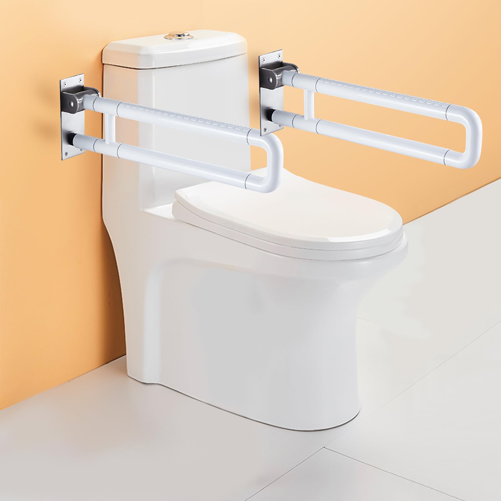 Uchwyt ścienny do WC, biały, 2 sztuki, składany uchwyt 75 cm, do toalety, stal nierdzewna, składany, do łazienki, dla seniorów, niepełnosprawnych, 75 cm