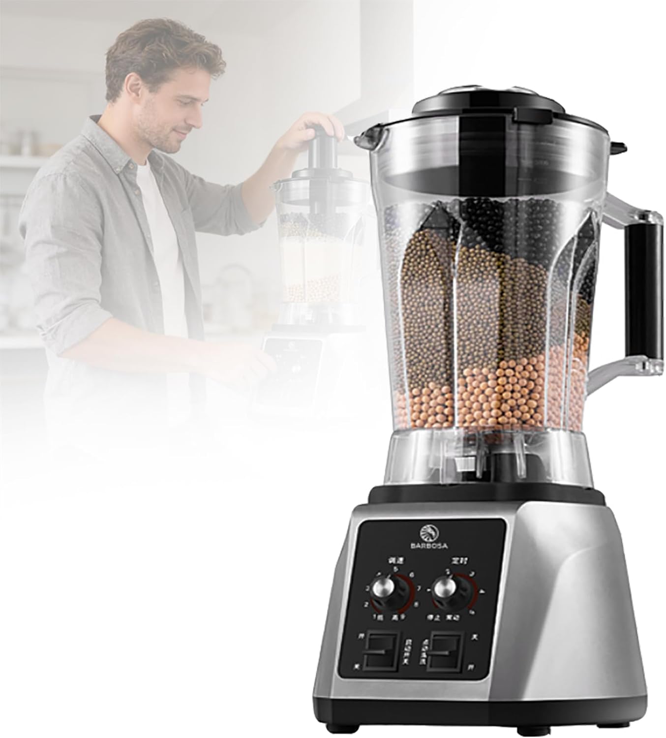 2200W Commercial Blender, 5.5L Soy Milk Maker Machine with 5 Menu and 9 Speed, Wet & Dry Blending, 8 Blade Steel Knife, High-Speed Ice Crusher & Grinder for Home and Business Use