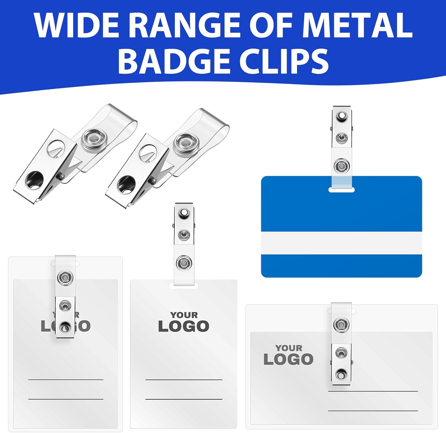 Seajan 600 Pcs Metal Badge Clips Bulk Double Hole Name Tag Clips with Clear PVC Straps Alligator ID Strap Clips for ID Cards Holders Office School Supplies