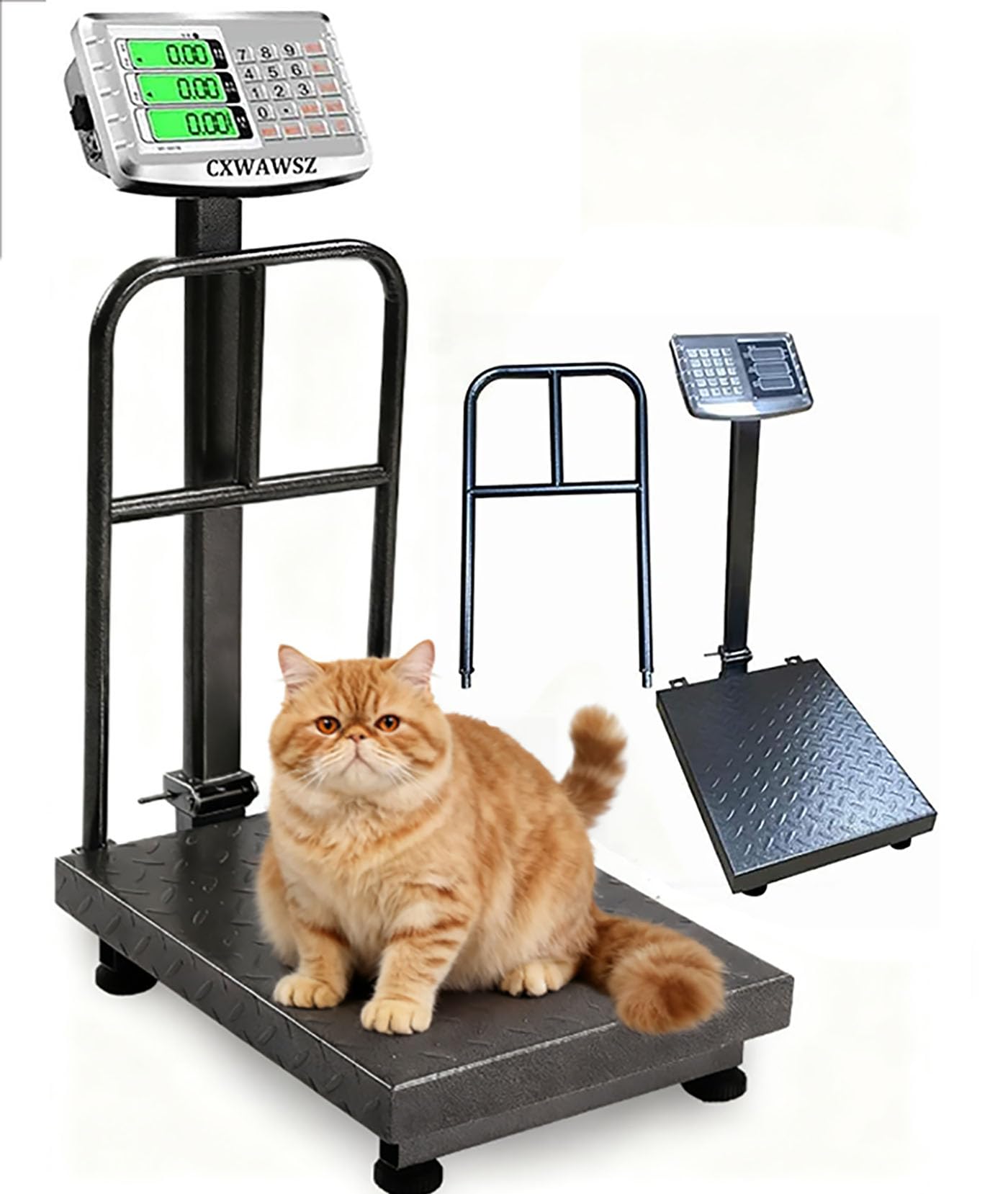 Industrial Platform Scale with Removable Guardrail 660lb Digital Scale with Accurate LB/KG High-Definition Displa Foldable for Weighing Luggage Package Shipping Double Sided Display