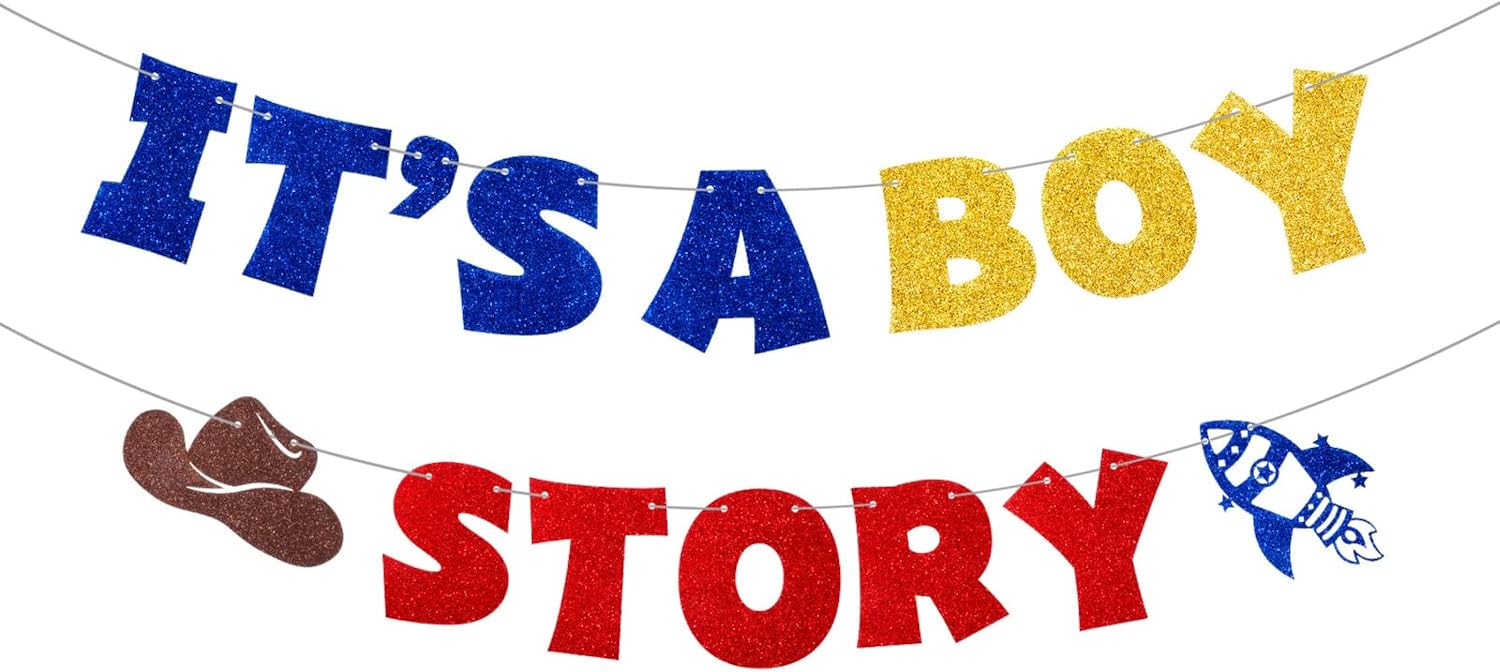 2 Strings Pre-Strung Glitter Cartoon Inspired It's A Boy Story Banner