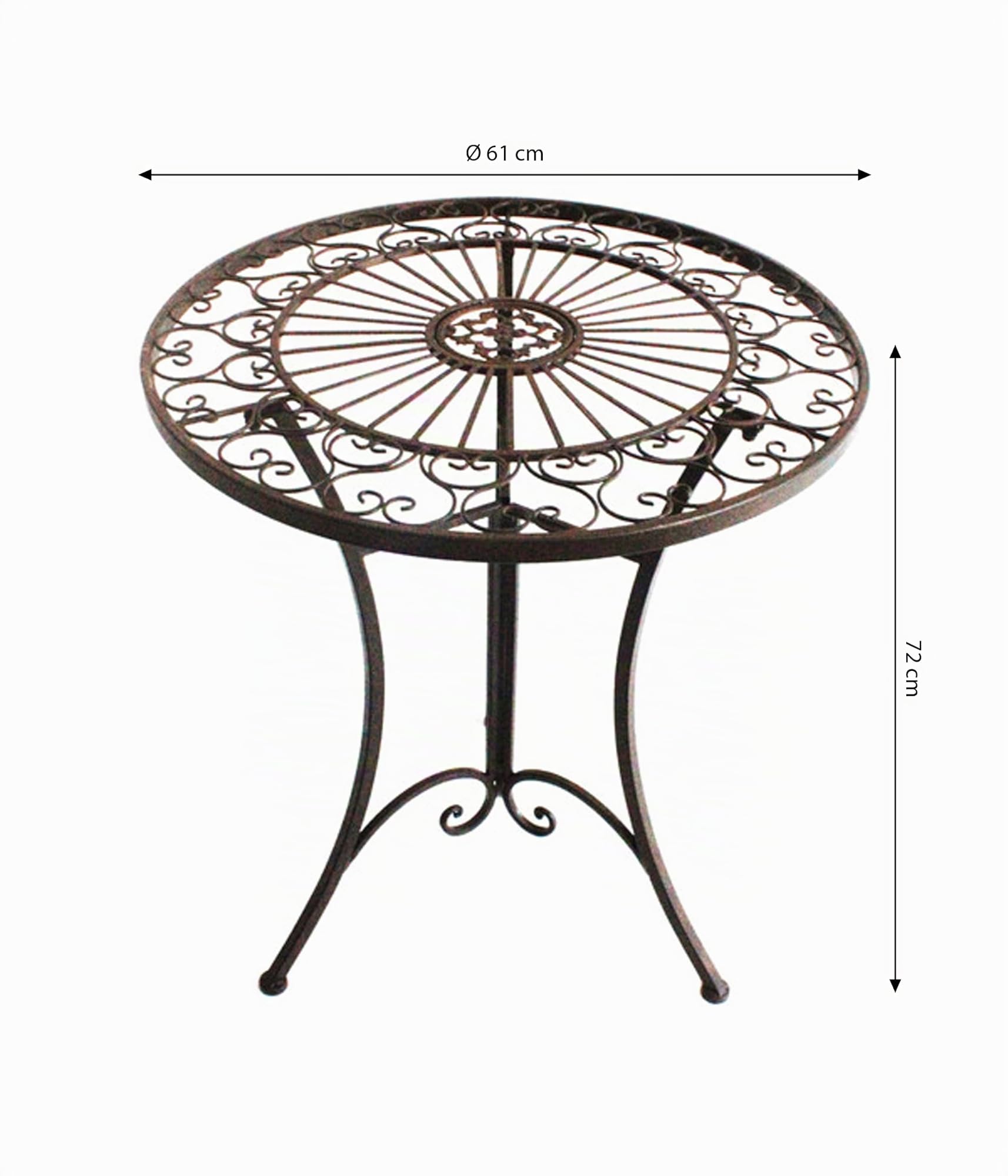 Dehner Table de Jardin Antique, résistante aux intempéries, Table décorative pour intérieur/extérieur, env. Ø 61 cm, Hauteur 72 cm, Fer, Marron foncé
