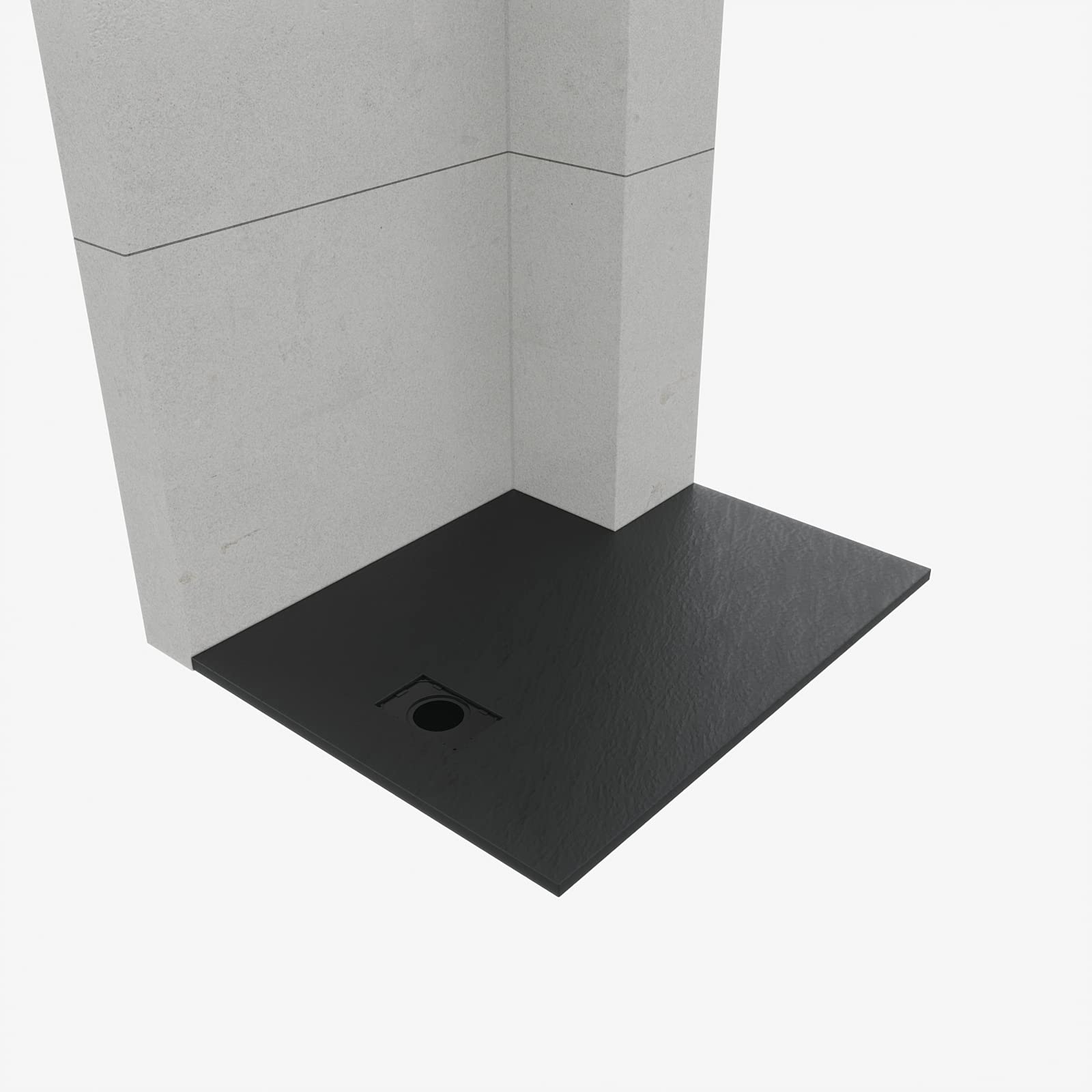 SMC Plato de ducha 120 x 90 cm, ‎Negro con sifón, plano, estructura antideslizante | Incluye desagüe de 90 mm de diámetro, plato de ducha plano, diseño especial para un desagüe oculto