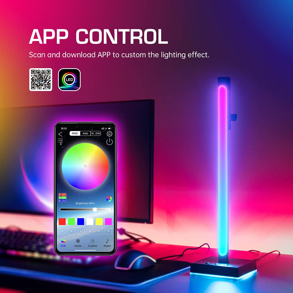 Listwy świetlne RGB do gier, dynamiczne kolory Inteligentne diody LED z aplikacją i 3 przyciskami Sterowanie nastrojową lampą na biurko Synchronizacja muzyki do pokoju gier,