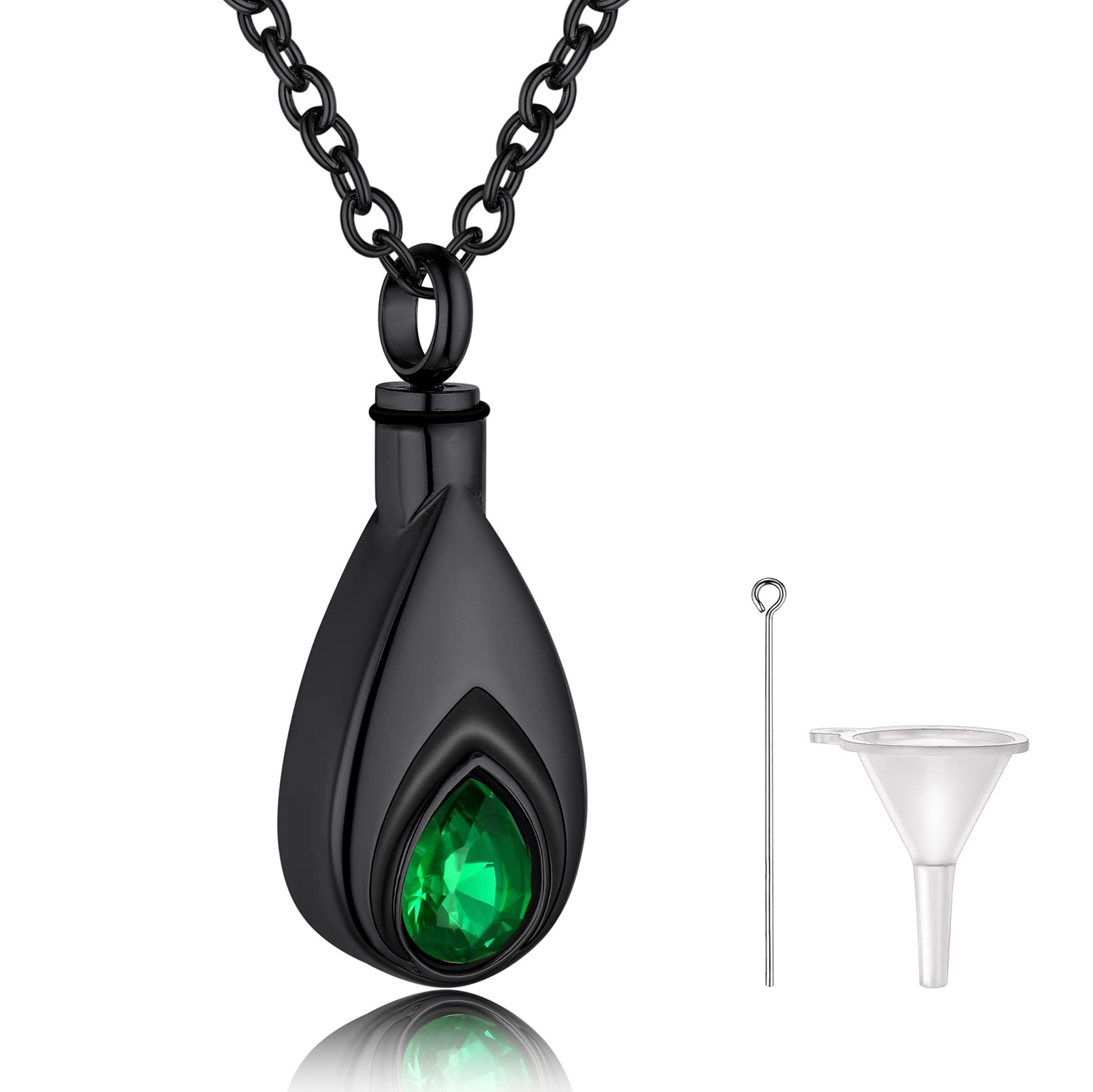 GoldChic Colgantes para Meter Cenizas Seguro Forma Gota de Agua con Cadena 50cm Largo, Colgantes Cenizas Negro Nombre Personalizable, con Caja de Regalo