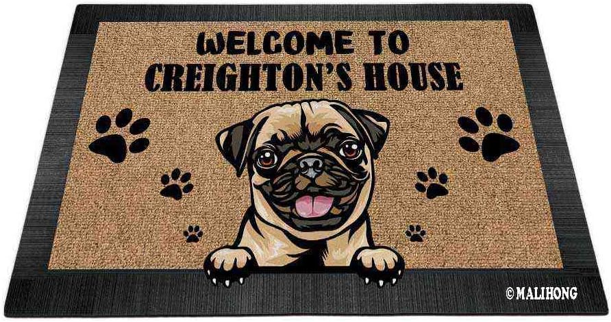 Personalized Welcome to Dog House Doormat with Cartoon Cute Peeking Puppy Pit Bull Custom Door Mats for Home Decor 23.6 x 15.7 Inch