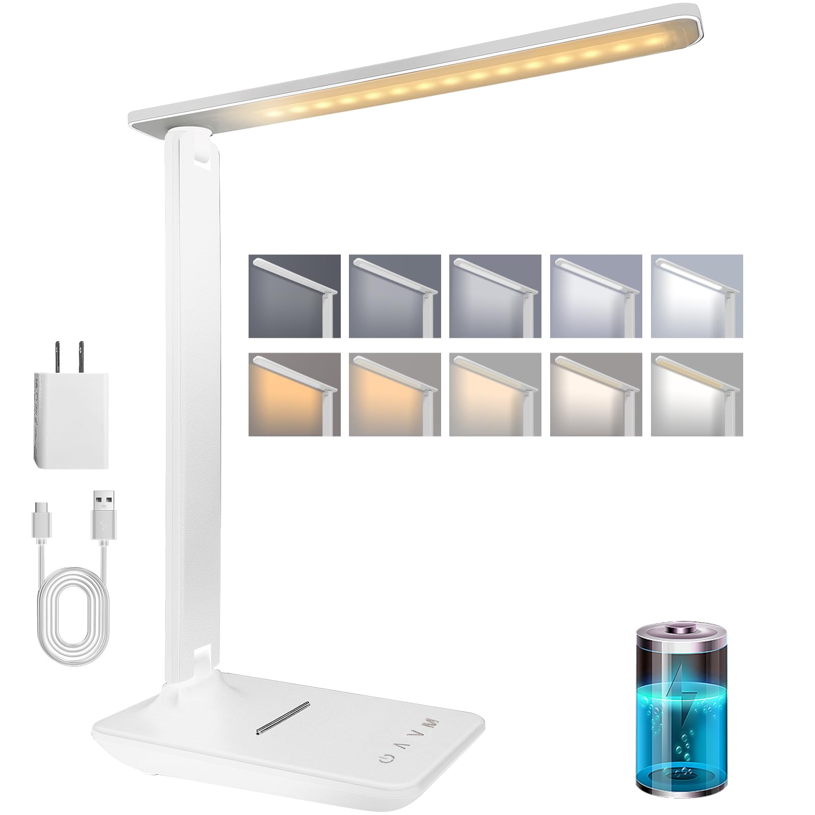 karidi Lámpara de Escritorio LED Recargable 4000mAh, 45 LEDs con Protección Ocular, 5 Modos de Color y 5 Niveles de Brillo, Control Táctil, USB-C, Plegable, Plegable para Oficina y Estudio (Blanco)