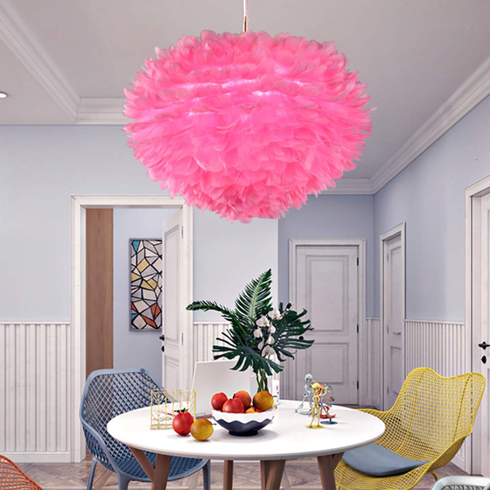 INJUICY Nordic Feather Pendant Light, Modern Bird's Nest Chandelier European Bedroom Living Room Princess Wedding Children's Room Restaurant Home Ceiling Light Fixture (Dia. 600 mm, Pink)