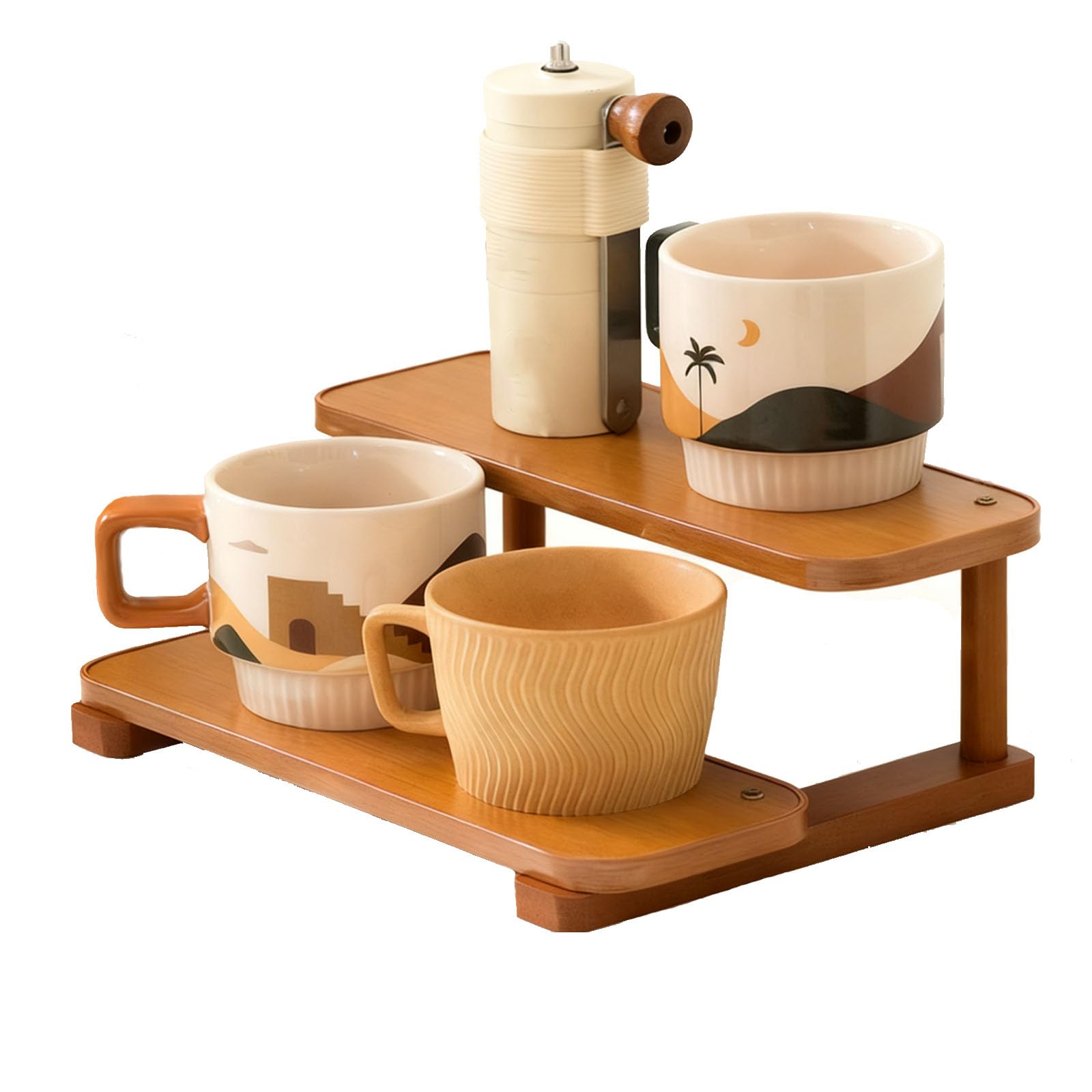 UCK-KIT Wooden Mug Holder Countertop, Coffee Cup Holder Mug Display Coffee Mug Organizer Mug Rack for Coffee Station Organizer Mug Shelf for Cabinet for Kitchen, Home,2*Tiers,M