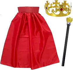 Kit para Fantasia Rei Infantil com Coroa Bastão Cetro e Capa