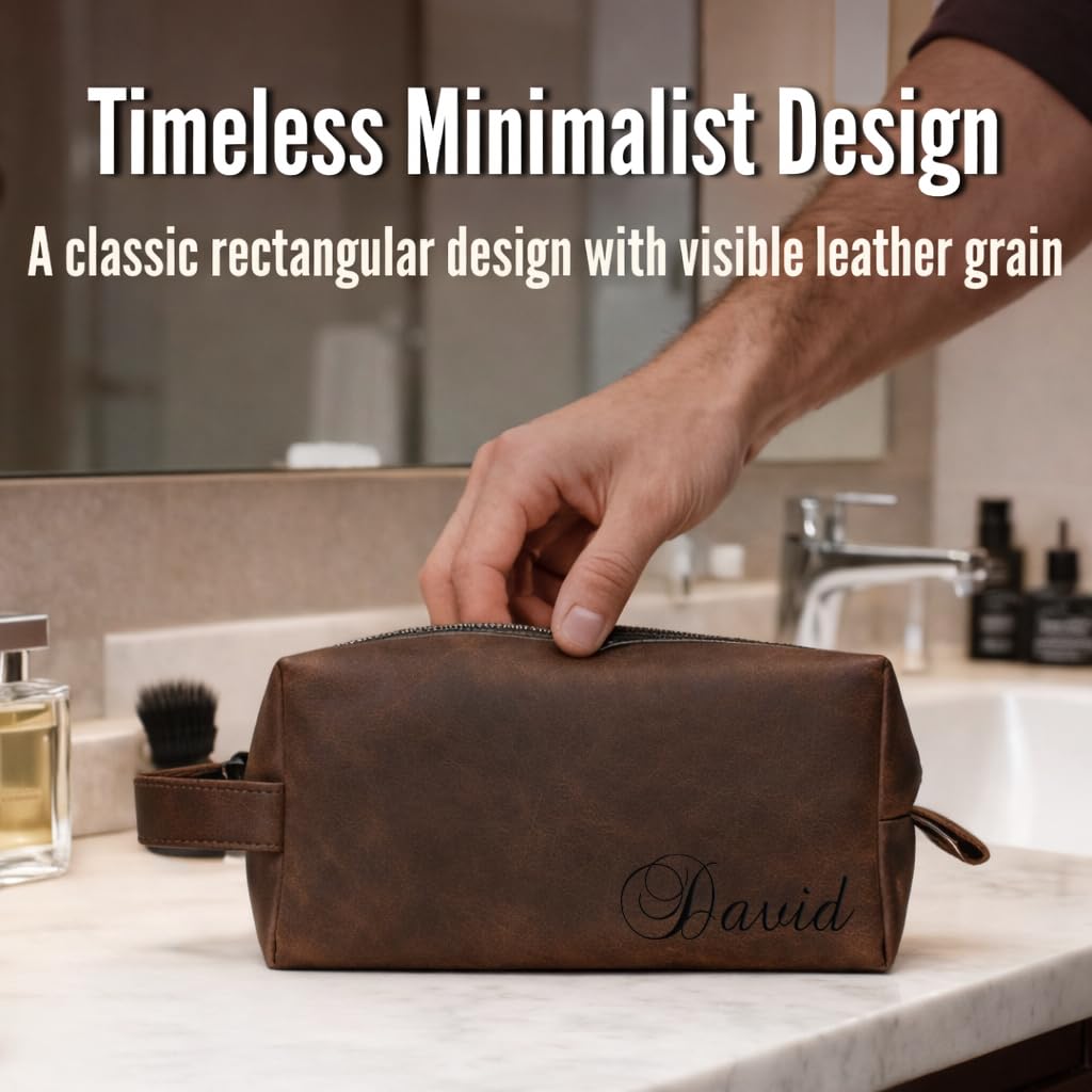 Neceser personalizado hecho a mano de piel auténtica | Kit de afeitado grabado personalizado con nombre, inicial | Bolsa de viaje para hombres, él, marido, papá, novio | Idea de regalo para