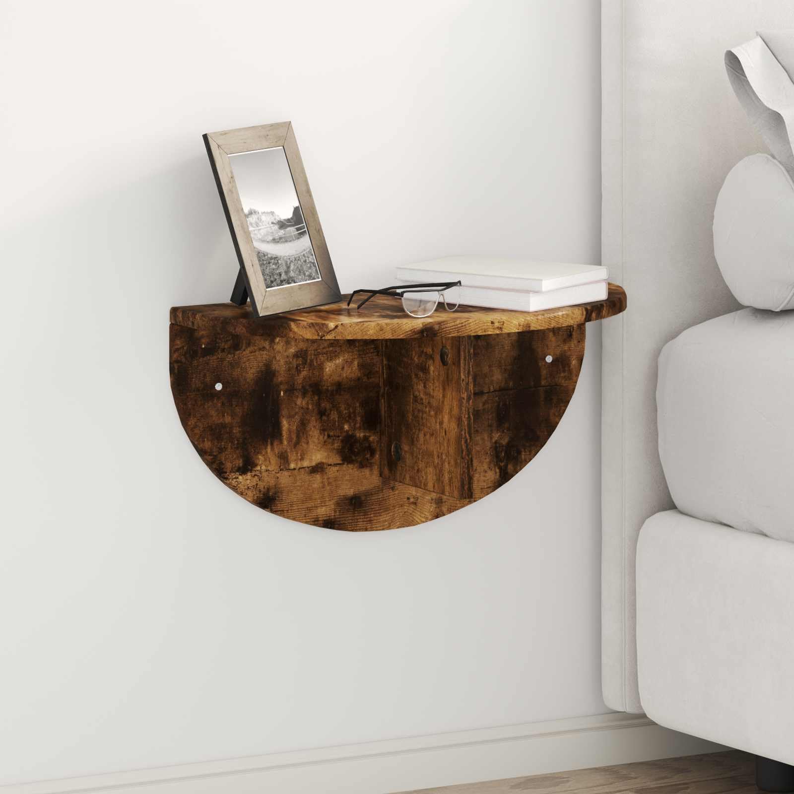 Estantería de pared de roble ahumado, 48 x 24 x 24 cm, material de madera, moderno estante colgante para salón, dormitorio, oficina, almacenamiento versátil, duradero