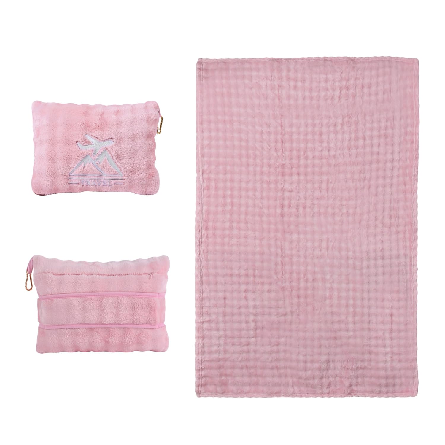 ZJRUIXI Travel Blanket and Pillow-2-in-1, Ultra-Soft&Compact, Airplane Blanket with Hand Luggage Belt and Backpack Clip,Travelers Accessories Gifts, 61x43 Inches(Pink-image-13